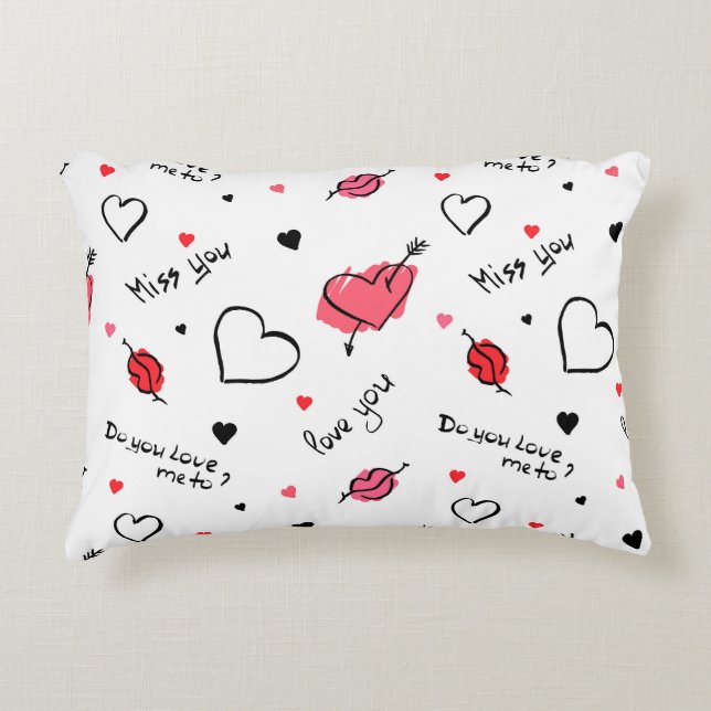 Valentines Hearts Arrow Seamless Prydnadskudde (Framsidan)
