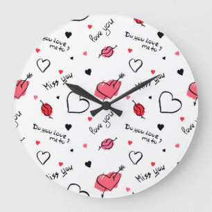 Valentines Hearts Arrow Seamless Stor Klocka
