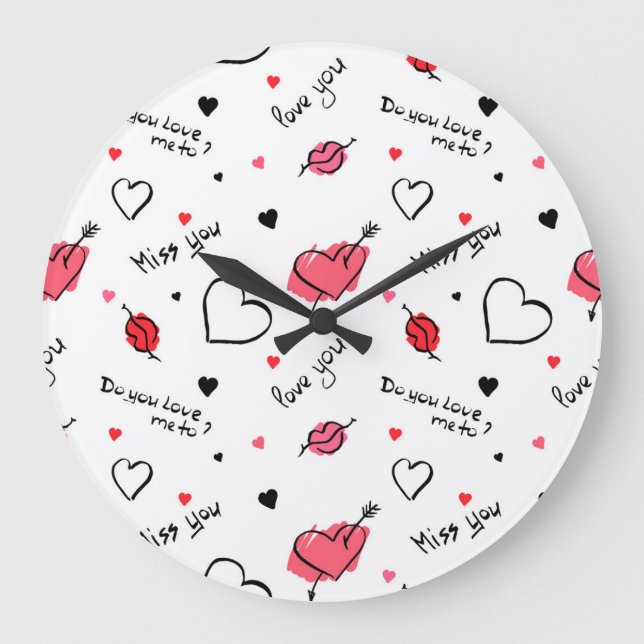 Valentines Hearts Arrow Seamless Stor Klocka (Framsida)