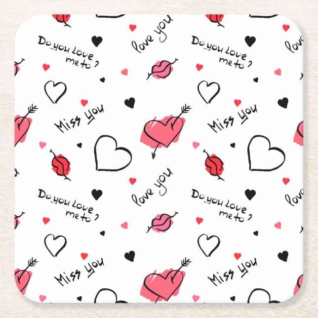 Valentines Hearts Arrow Seamless Underlägg Papper Kvadrat (Framsidan)