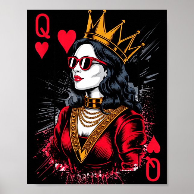 Valentines Hearts Card Queen Trendy Poster (Framsidan)