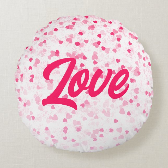Valentines Hearts och Kärlek Rund Kudde (Framsidan)