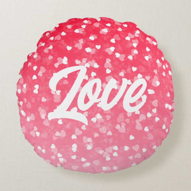 Valentines Hearts och Kärlek Rund Kudde (Framsidan)