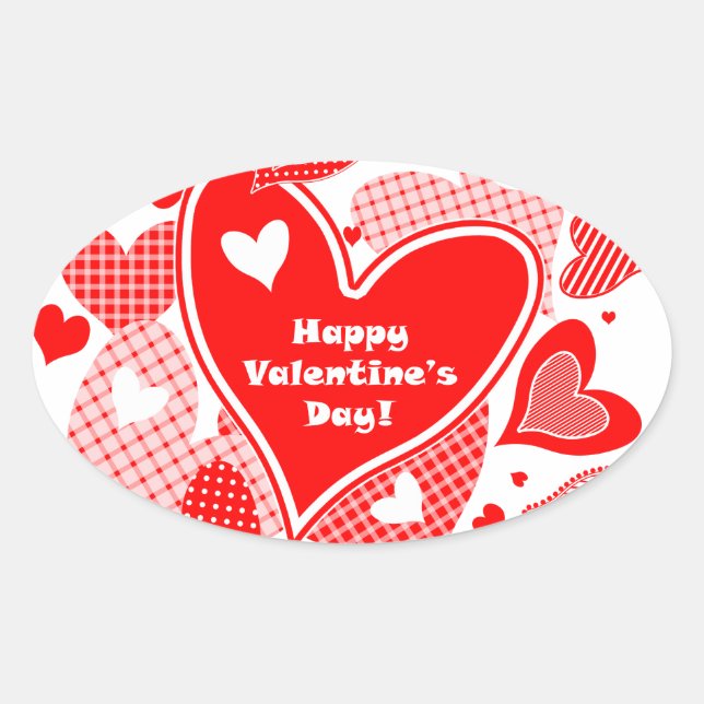 Valentines Hearts Ovalt Klistermärke (Framsida)
