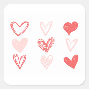 Valentines Hearts Rosa Minimalist Modern Fyrkantigt Klistermärke