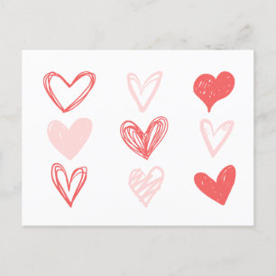 Valentines Hearts Rosa Minimalist Modern Vykort