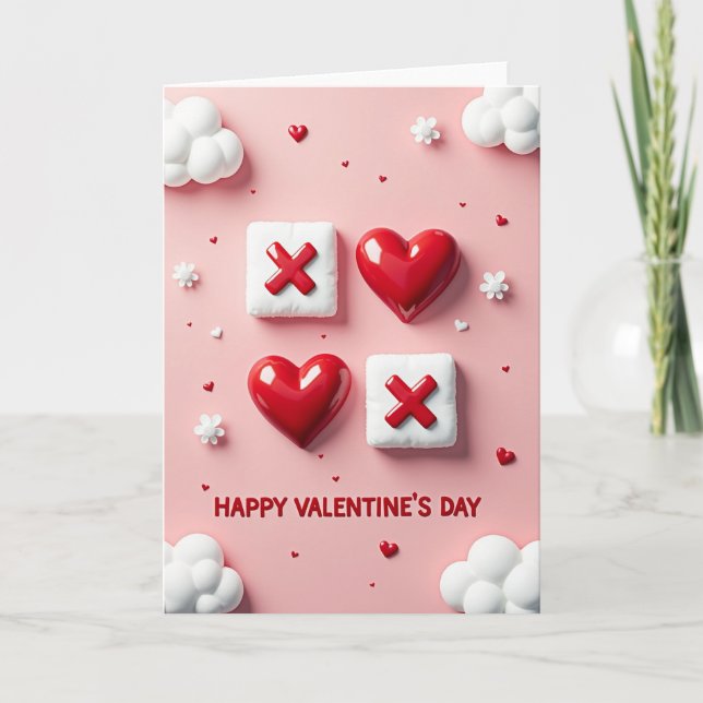 Valentines Hearts Tic Tac Toe Card Kort (Framsida)