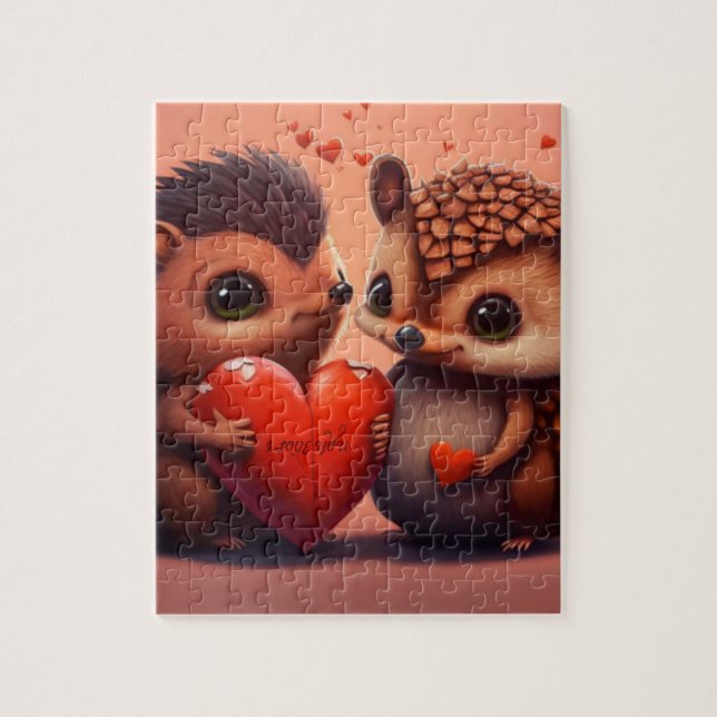 Valentines hedgehogs tecknad Jigszawpuzzel Pussel (Vertikal)