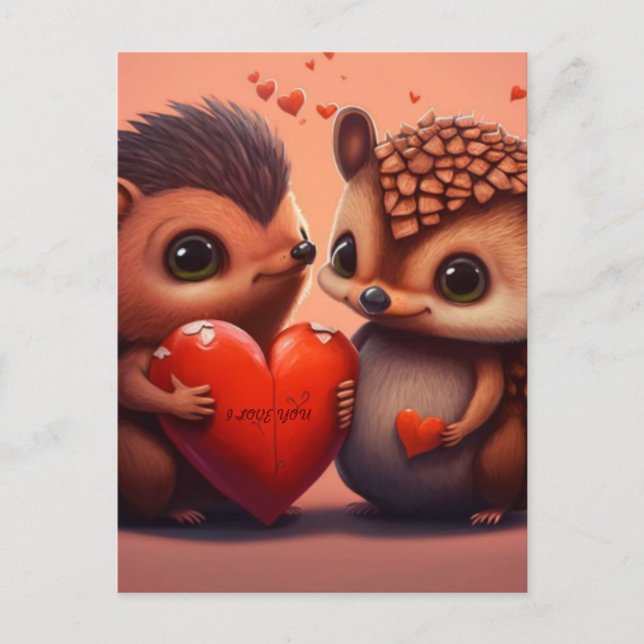 Valentines hedgehogs tecknad vykort (Framsida)