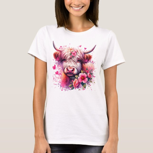 Valentines Highland Cow T Shirt (Framsida)