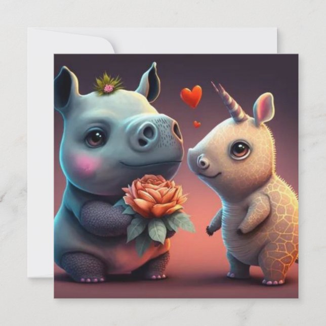 Valentines hippo tecknad anpassningsbar (Framsida)
