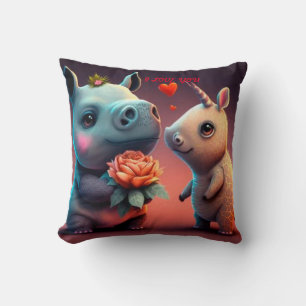 Valentines hippo tecknad anpassningsbar dekorativ kudde