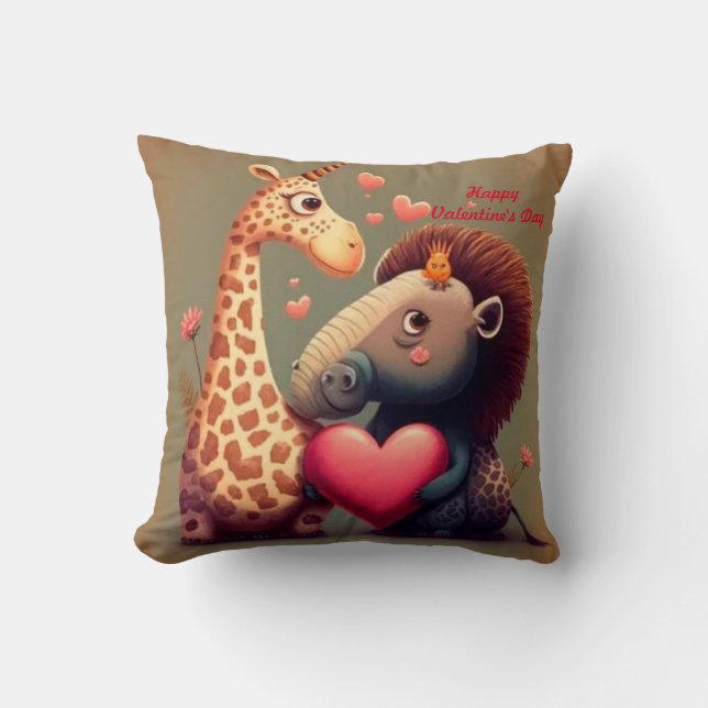 Valentines hippo tecknad anpassningsbar dekorativ  kudde (Framsida)