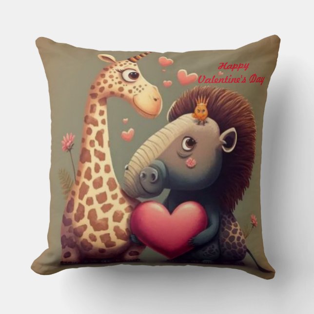 Valentines hippo tecknad anpassningsbar kudde (Framsida)