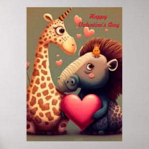 Valentines hippo tecknad anpassningsbar poster