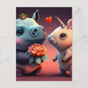 Valentines hippo tecknad anpassningsbar vykort