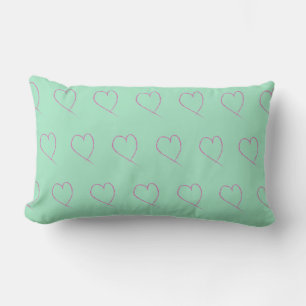 Valentines hjärta doodle ljus sjöskum grön rosa lumbarkudde
