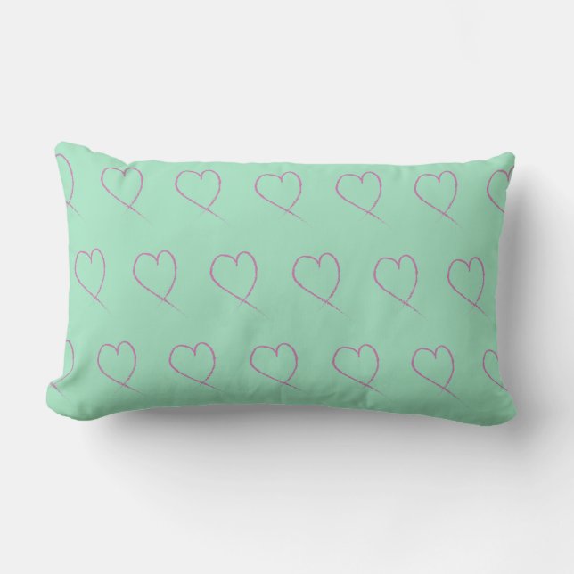 Valentines hjärta doodle ljus sjöskum grön rosa lumbarkudde (Framsida)