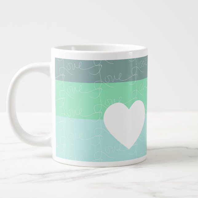 Valentines hjärta Handritad Kärlek Blå Grön Jumbo Mugg (Vänster)