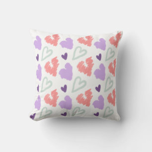 Valentines hjärta lila rosa handritat mönster   kudde