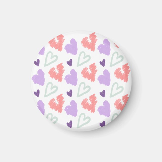 Valentines hjärta lila rosa handritat mönster   magnet (Framsidan)