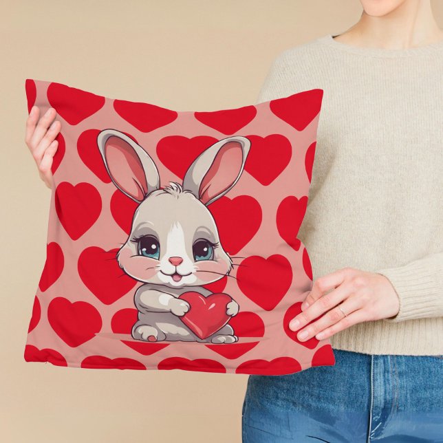 Valentines Kaninhjärtröd rosa kärlek kudde (Skapare uppladdad)