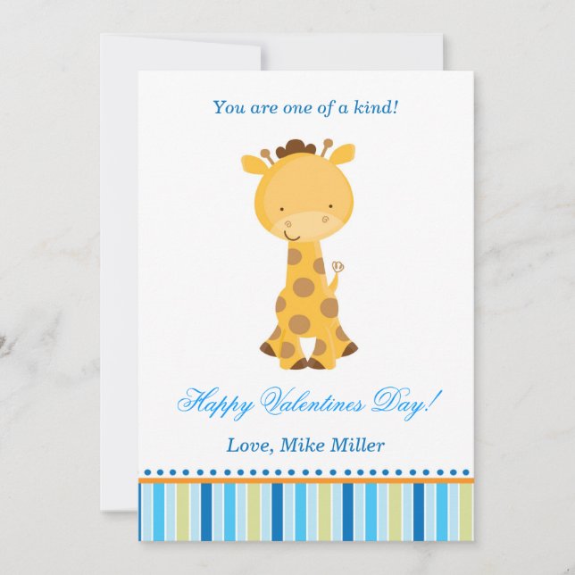 Valentines Kärlek Day Kids Giraffe Blue Card Julkort (Framsida)