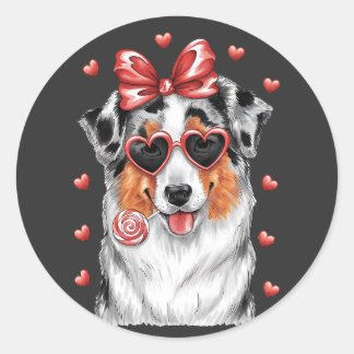 Valentines Kärlek med Australian shepherd Lollipop Runt Klistermärke
