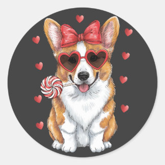 Valentines Kärlek med Corgi Lollipop Treat. Runt Klistermärke