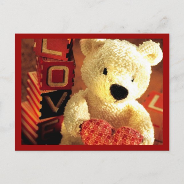 "Valentines Kärlek Nalle med hjärta" vykort (Framsida)