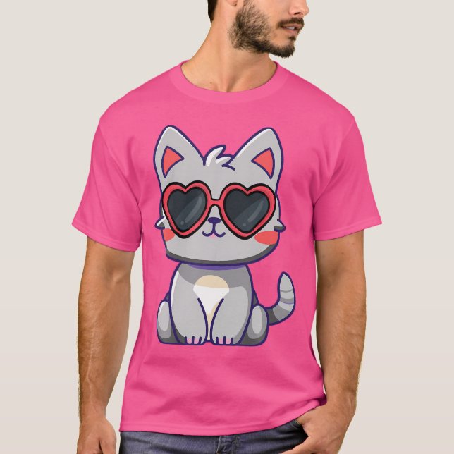 Valentines Katt vid kittvårdsvåda Sunglass Heart C T Shirt (Framsida)