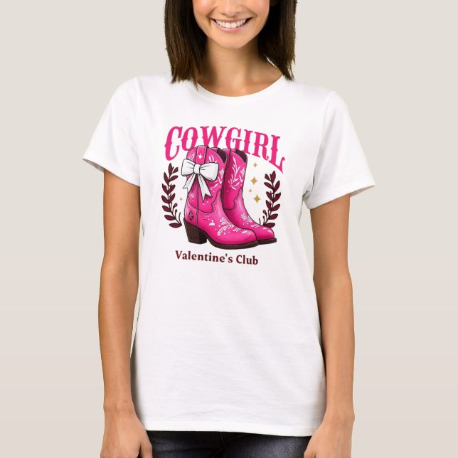 Valentines Klubb Cowgirl Boots T Shirt (Framsida)