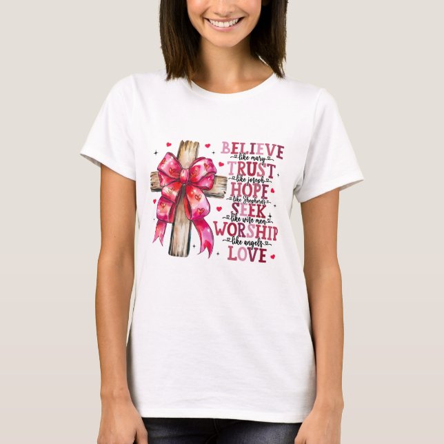 Valentines Kor med Ribbon Inspirational T Shirt (Framsida)