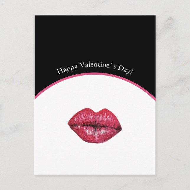Valentines Kyssande Läppar Akvarell Vykort (Framsida)
