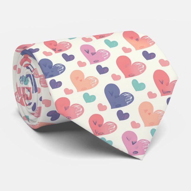 Valentines lekfulla flerfärgade vattenfärgshjärtan slips (Rullad)