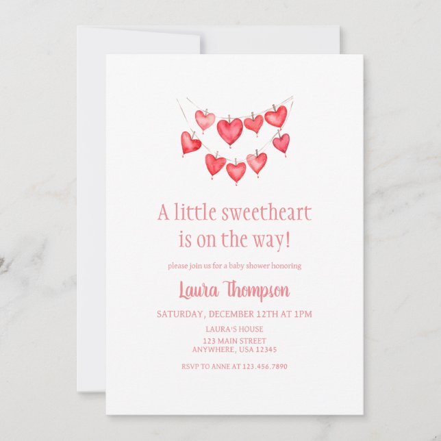 Valentines lilla lilla Rosa Baby Inbjudningar (Framsida)