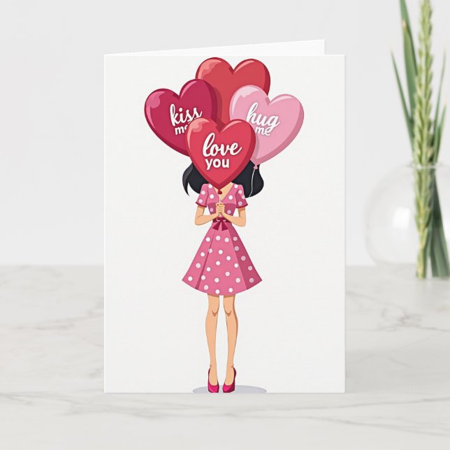 Valentines Love You Kiss Hug Card Kort (Framsida)