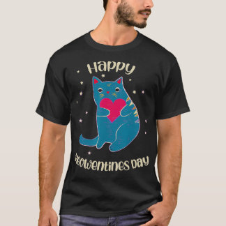 Valentines Lycklig Mötesdag Katt Hjärta C T Shirt