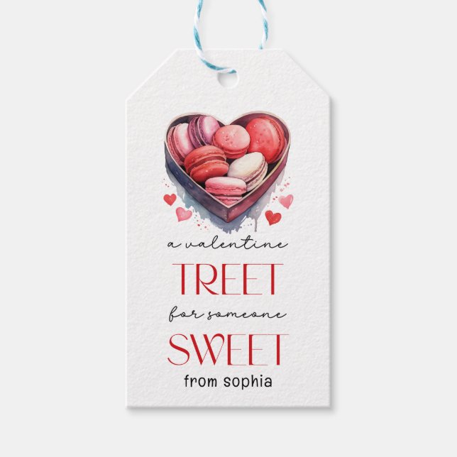 Valentines makaronröd rosa Märkre Presentetikett (Framsidan)