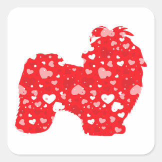 Valentines Matching | Couple Love Hearts Shih Tzu Fyrkantigt Klistermärke
