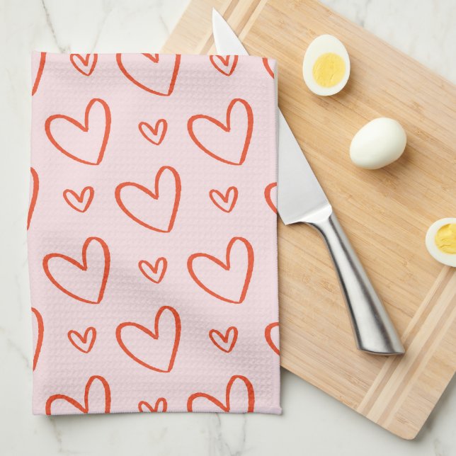 valentines mönster i rosa och rött kökshandduk (Vikt i Fjärdedel)