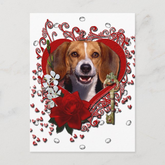 Valentines - nyckel till min hjärta - Beagle Helg Vykort (Framsida)