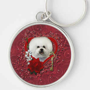 Valentines - nyckel till min hjärta - Bichon Fris Rund Silverfärgad Nyckelring