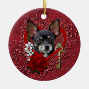 Valentines - nyckel till min hjärta - Chihuahua - Julgransprydnad Keramik
