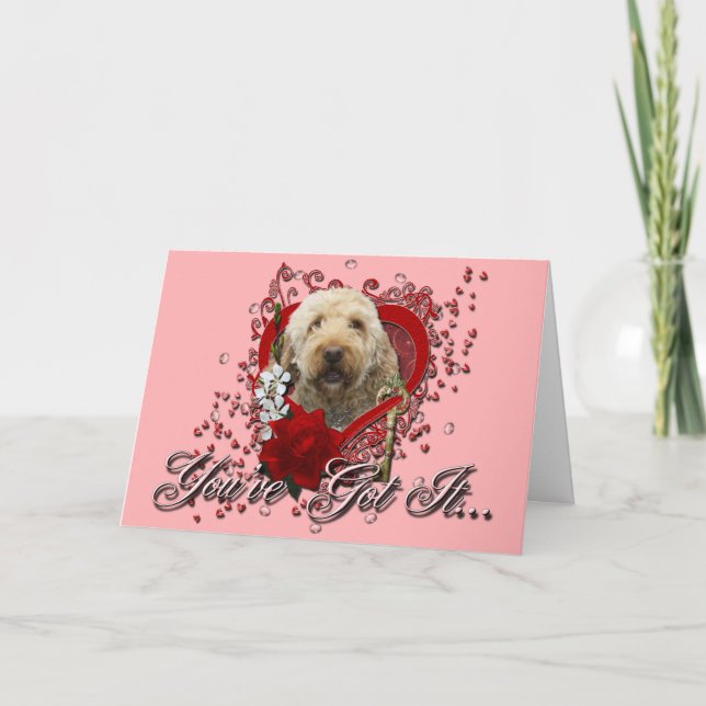 Valentines - nyckel till min hjärta - GoldenDoodle Helgkort (Framsida)