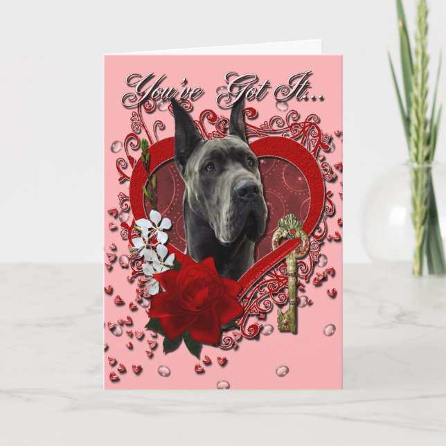 Valentines - nyckel till min hjärta - great dane - helgkort (Framsida)