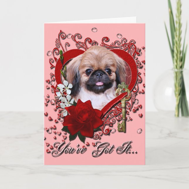 Valentines - nyckel till min hjärta - Pekingese - Helgkort (Framsida)
