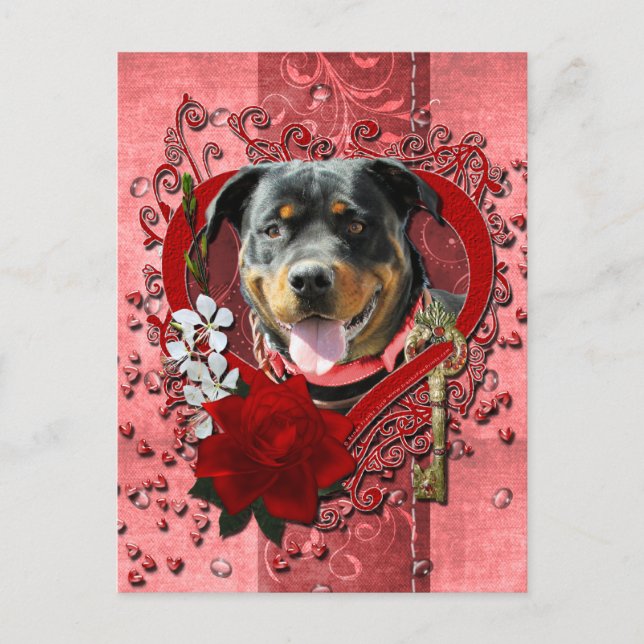 Valentines - nyckel till min hjärta - Rottweiler Helg Vykort (Framsida)