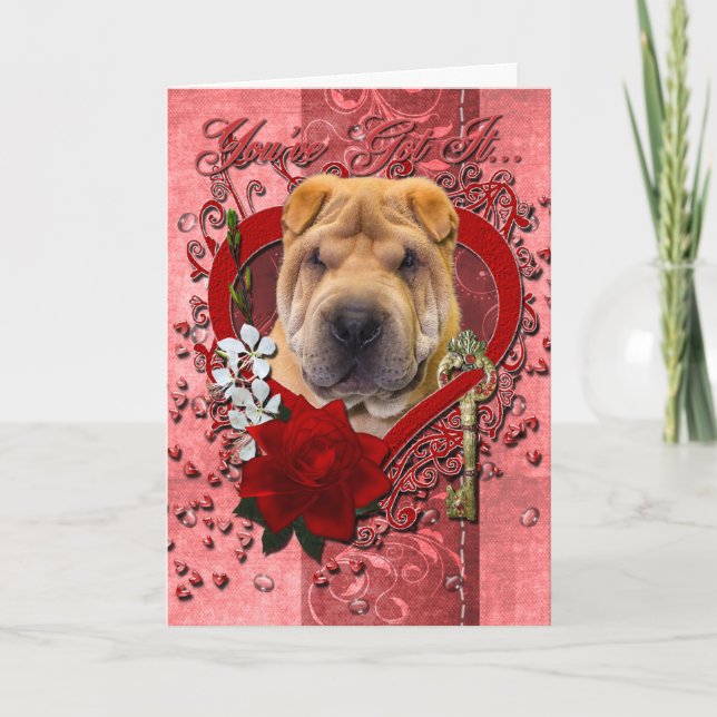 Valentines - nyckel till min hjärta - Shar Pei Helgkort (Framsida)