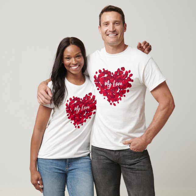 Valentines par Anpassningsbar Heart Ro Petals Whit T Shirt (Unisex)